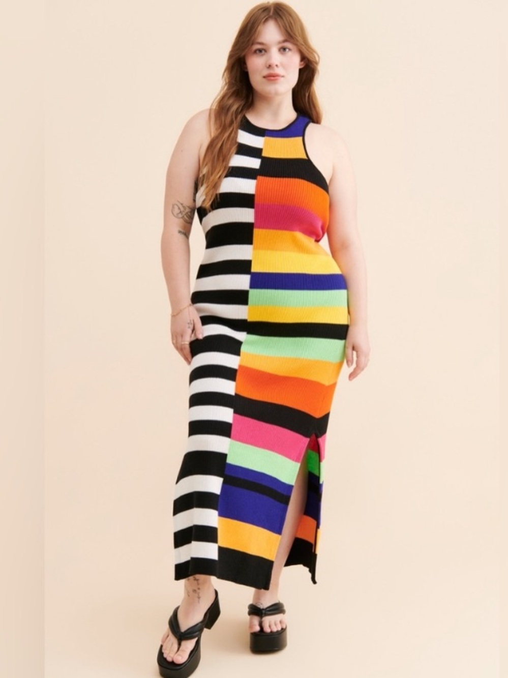 Mixed Stripe Ribbed Dress - Picture 2 of 9